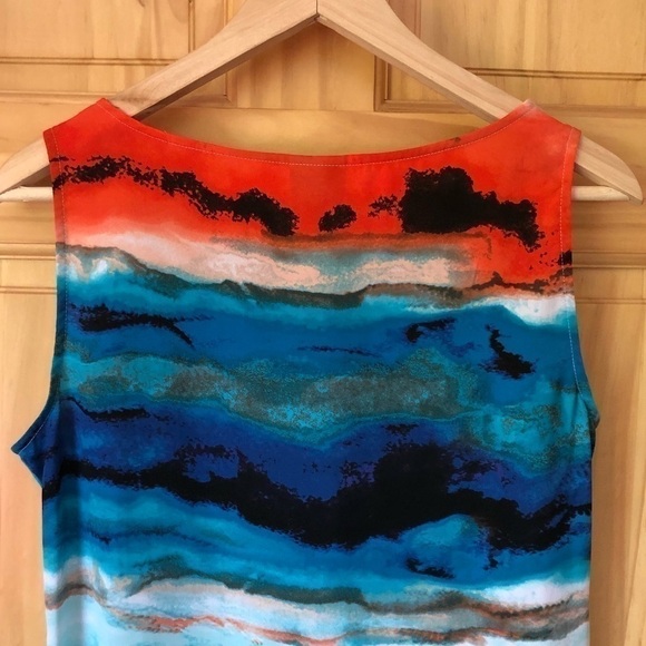Worthington sleeveless bright watercolor asymmetrical drape neck blouse size M - Picture 10 of 12